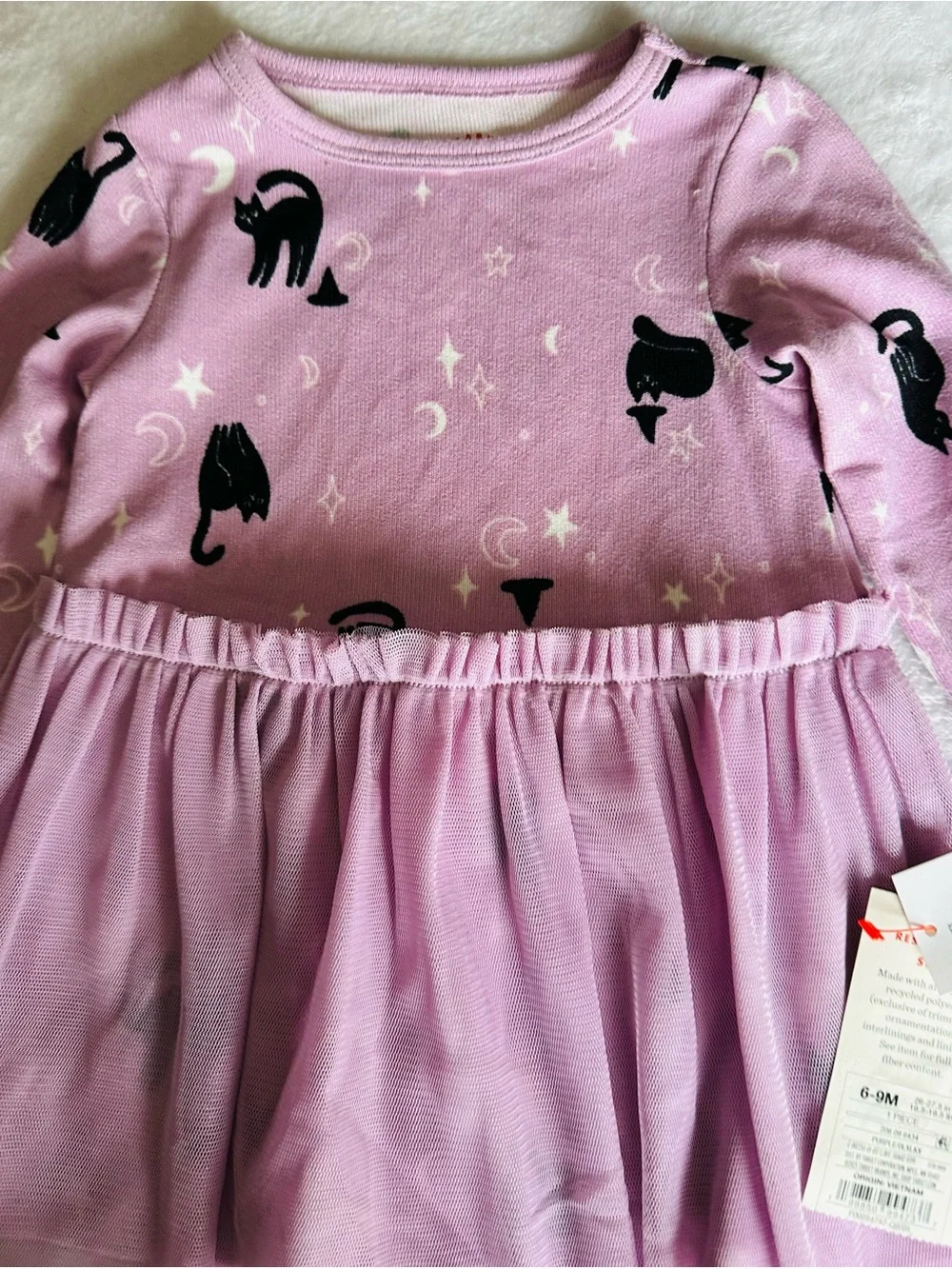 Cat & Jack Lavender Tulle Nightgown with Black Cat Print
